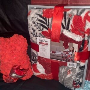 Cozy Red/Gray/Black Throw Blanket and Sock Set NWT